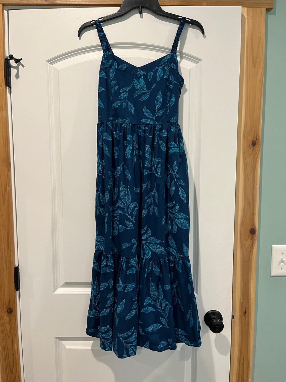 J. Crew Factory blue Leaf-Print Tiered Sundress in EUC